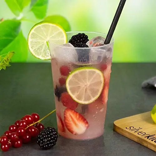 Produktbild: Silverkitchen 25 Trinkbecher 300ml - bruchsichere Mehrwegbecher wiederverwendbar Cocktail Becher Longdrinkgläser transparent aus PP Plastik Made In Germany