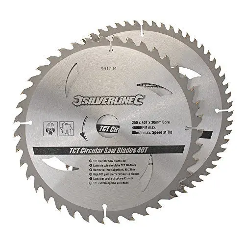 Produktbild: Silverline - Hartmetall-Kreissägeblätter mit 40 und 60 Zähnen, Doppelpckg. 250 x 30·· Reduzierringe: 25, 20 u. 16 mm (991704)