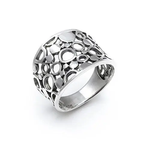 Produktbild: Silverly Frauen 925 Sterling Silber Breite Filigrane Circles Band Ring