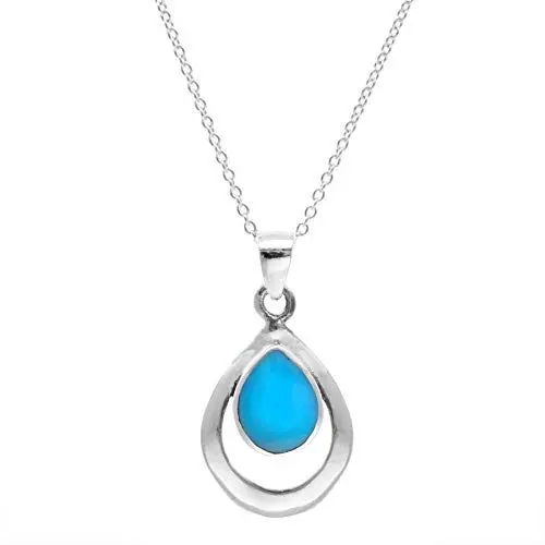 Produktbild: Silverly Frauen 925 Sterling Silber Simulierte Türkis Träne Anhänger Halskette, 46 cm