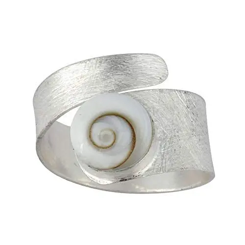 Produktbild: Silverly Frauen .925 Sterling Silber Weiß Shiva Eye Schale Spiralförmig Swirl Satin justierbare Ring