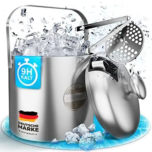 Produktbild: SilverRack Edelstahl Eiswürfelbehälter mit Deckel u. Zange (1,3l) - Eisbehälter für Eiswürfel perfekt für kalte Getränke - Premium Eiskübel als Eiswürfelbehälter Ice Bucket