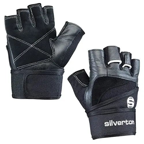 Produktbild: silverton Power Fitness Handschuhe mit Handgelenkumwicklung | Verstellbarer Druck für optimale Stabilität | für Herren & Damen | Gym Handschuhe, Gewichtheber Handschuhe