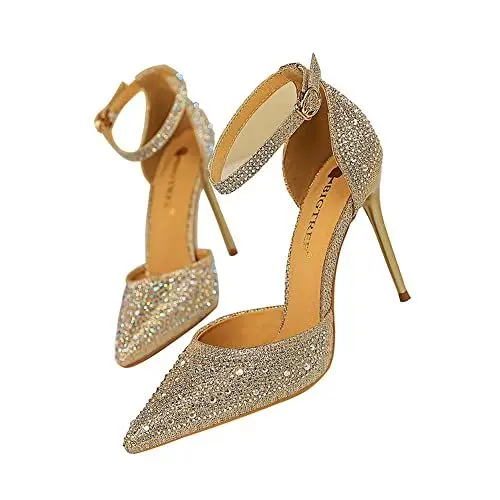 Produktbild: Sily Life Koreanische Version von süßen hochhackigen Schuhen mit Stiletto-Absatz und flachem Mund, spitz, hohl, EIN Wort, mit glänzenden Strasssteinen, Damensandalen