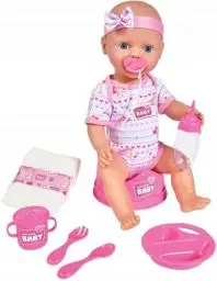 Produktbild: Simba 105039005 - New Born Baby Puppe, für Kinder ab 3 Jahren, Spielpuppe mit Funktionen, kann trinken und Pipi machen, 8 Teile, mit Babypuppe & Zubehör