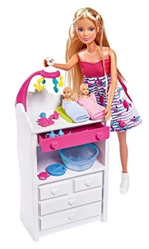 Produktbild: Simba 105733333 - Steffi Love Welcome Twins, schwangere Puppe, mit Zwillingen, mit Wickeltisch und Badewanne, Zubehör, Ankleidepuppe, 29cm, für Kinder ab 3 Jahren