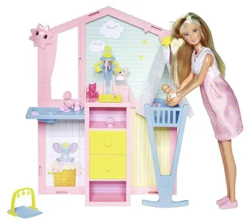 Produktbild: Simba Love Newborn Baby Room, Schwangere Puppe mit Baby im Kinderzimmer, mit Babybett, Wickeltisch, Badewanne und Zubehör, 29cm Spielpuppe, ab 3 Jahren, 105733590