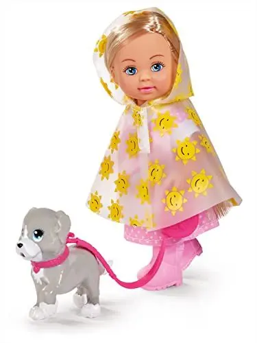 Produktbild: Simba 105733592 - Evi Love Rainy Walk, Puppe im Regenoutfit mit Regencape und Gummistiefeln, mit süßem Hund und Hundeleine, 12cm Spielpuppe, ab 3 Jahren, Pink
