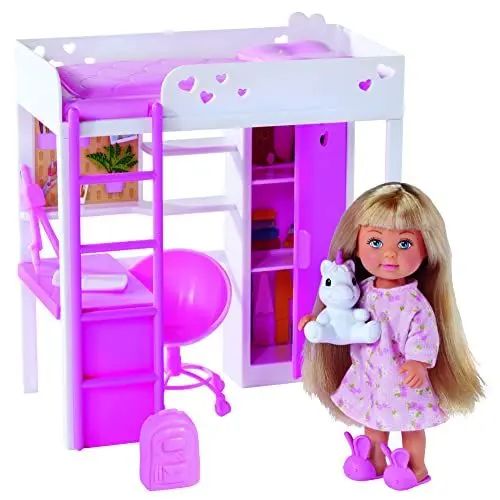 Produktbild: Simba 105733601 - Evi Love My Room, Puppe im Kinderzimmer mit Hochbett, Schreibtisch und Schrank, mit Zubehör, 12cm Spielpuppe, ab 3 Jahren