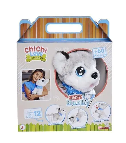 Produktbild: Simba 105890050 - ChiChi LOVE Happy Husky (30 cm) - interaktiver Spielzeug-Hund für Kinder ab 3 Jahre, süßes Kuscheltier mit DEUTSCHER Sprachsteuerung (12 Funktionen) & Sound inkl. Batterien
