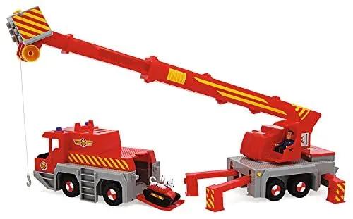 Produktbild: Simba 109252517 - Feuerwehrmann Sam Spielzeug-Kran (50 cm) - 2-in-1 Rettungs-Fahrzeug (Auto & Kran) für Kinder ab 3 Jahren, mit Seilwinde, Figur, Licht & Sound (inkl. Batterien)