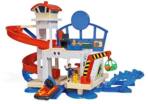 Produktbild: Simba 109252518 - Feuerwehrmann Sam Neue Wasserwacht, mit Sound, mit Landeplatz für Helikopter, Wallaby, mit Rutsche, Hovercraft mit Starter, Jodie Figur, Kran Zubehör, ab 3 Jahren