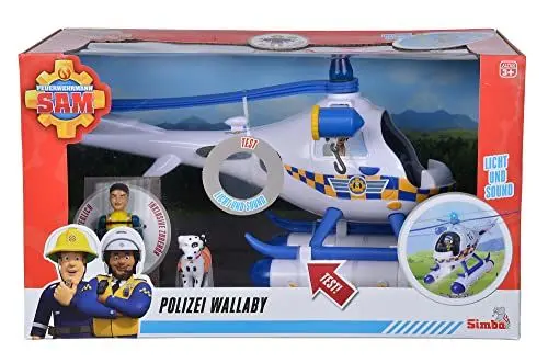 Produktbild: Simba 109252537 - Feuerwehrmann Sam Polizei Wallaby, mit Sound, Blaulicht, Suchscheinwerfer, Seilwinde, mit Figur Rose und Dalmatiner Radar, Schnüffel, Zubehör, ab 3 Jahren
