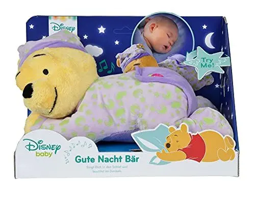 Produktbild: Simba 6315874904 – Winnie Puuh, Gute Nacht Bär, Kuscheltier als Einschlafhilfe, mit Gute-Nacht-Melodie, leuchtet im Dunkeln, 30 cm, für Babys ab dem ersten Monat, Lila