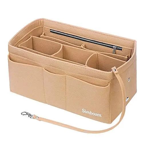Produktbild: SIMBOOM Handtaschen Organizer für Frauen, Filz Taschenorganizer Bag in Bag Innentasche Organizer Einsatz Taschen Organisator mit Reißverschluss-Tasche, Beige/L
