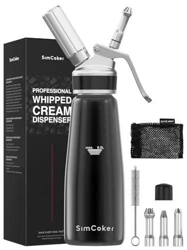 Produktbild: SimCoker Sahnespender 500ml,Aluminium Sahnesiphon,Schlagsahnebereiter mit Ersatzteile,Deutsche Anweisungen