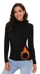 Produktbild: SIMIYA Basic Damen Thermo Rollkragenshirt: Slim Fit Thermounterwäsche Oberteil mit Plüschfutter Kuscheliger Langarmshirt Top Pullover Mock-Ausschnitt