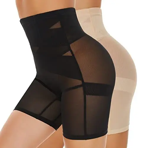 Produktbild: SIMIYA Bauchweg Unterhose Damen Shapewear Hohe Taille Unterwäsche Figurenformend Miederhose Bauchkontrolle Body Shaper Leggings Miederpants für Frauen(Schwarz + Beige, XL)