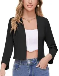 Produktbild: SIMIYA Blazer Damen Elegant, Female Blazer Kurz Casual Blazer Slim Fit Business Jacke Blazer Ärmel mit Schlitzen Open Front Keine Knöpfe