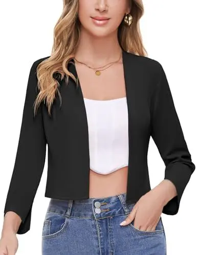 Produktbild: SIMIYA Blazer Damen Elegant, Female Blazer Kurz Casual Blazer Slim Fit Business Jacke Blazer Ärmel mit Schlitzen Open Front Keine Knöpfe