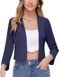 Produktbild: SIMIYA Blazer Damen Elegant, Kurz 3/4 Ärmel Blazer für Damen Slim Fit Blazer Büro Arbeit Keine Knöpfe(Navy Blau,L)