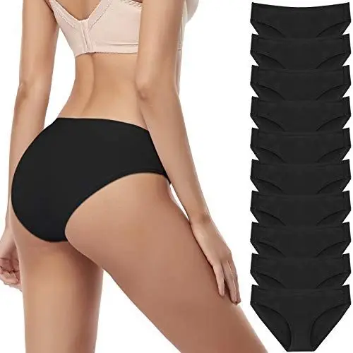 Produktbild: SIMIYA Damen Slip, 7er 10er Pack Baumwolle Spitze niedrige Taille Unterhosen Taillenslip Unterwäsche, unsichtbar Panties Hipster Pantys Bikini Shorts(10 Pack Schwarz,XL)