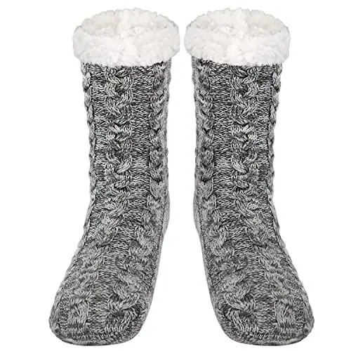Produktbild: SIMIYA Herren Kuschelsocken, rutschfest Wintersocken Stoppersocken, anti Rutsch warme Hüttensocken Haussocken, 1 Paar (Grau)