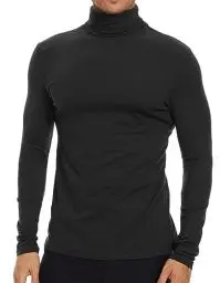Produktbild: SIMIYA Herren Rollkragen Basic Männer Langarmshirt: Slim Fit Innenfleece Thermounterwäsche Oberteil Langarm Elastisch Rollkragenshirt Angenehm und Atmungsaktiv(Schwarz,L)