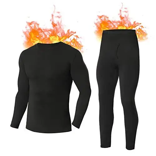 Produktbild: SIMIYA Herren Thermounterwäsche Set, warme Unterwäsche mit Innenfleece, Ultraleicht Oberteil und Unterteil mit Eingriff Langarm Funktionsunterwäsche Rundhals Skiunterwäsche für Winter (Schwarz, L)