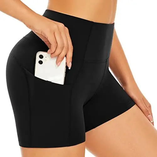 Produktbild: SIMIYA Radlerhose Damen Kurze Sporthose mit Tasche, High Waist Kurze Hose Leggings Bauchweg Hotpants Sommer Shorts Boxershorts Unterhosen （Schwarz，L）