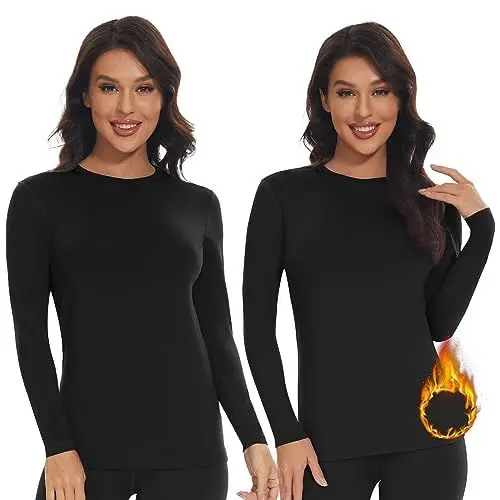 Produktbild: SIMIYA Thermo Unterhemd Damen Thermoshirt Langarm Thermounterwäsche Thermo Oberteil Warme Unterwäsche Winter Thermal Base Layer mit Innenfleece,2 Pack Schwarz,S