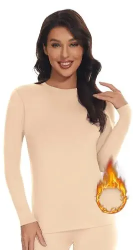 Produktbild: SIMIYA Thermo Unterhemd Damen Thermoshirt Langarm Thermounterwäsche Thermo Oberteil Warme Unterwäsche Winter Thermal Base Layer mit Innenfleece,Beige,M