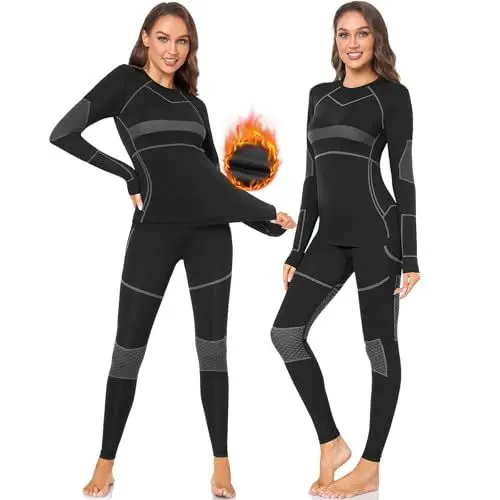 Produktbild: SIMIYA Thermounterwäsche Damen Skiunterwäsche Funktionsunterwäsche Warm Atmungsaktiv Ski Unterwäsche Damen Set Thermo Unterwäsche Damen Sportunterwäsche in Winter Herbst(Schwarz+Grau,XS)