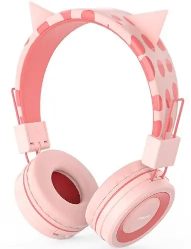 Produktbild: Simjar Cat Ear Kinder Bluetooth-Kopfhörer mit Mikrofon für die Schule, Kinder drahtlose Kopfhörer mit Lautstärkebegrenzer 94dB, Faltbare verstellbarem Kopfband für iPad/Flugzeug/Reise/Tablet - Pink