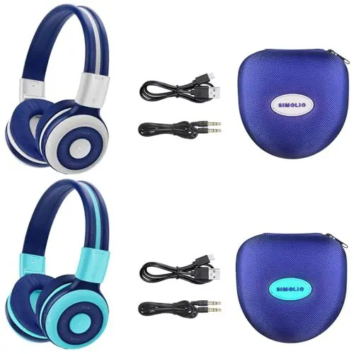 Produktbild: SIMOLIO 2 Stück of Bluetooth Kopfhörer Kinder, Kinderkopfhörer mit Lautstärke begrenzt, Bluetooth-Kopfhörer für Teenager mit eingebautes Mikrofon, für Schule und Reise Mint+Grau