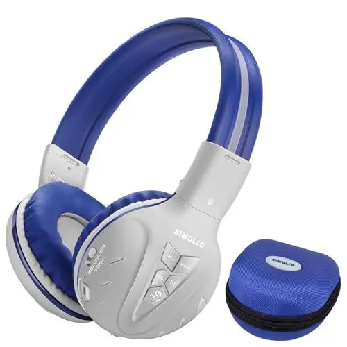 Produktbild: SIMOLIO Kinder Kopfhörer Bluetooth mit 75dB/85dB/94dB Volume Limited, Kinder Wireless Headsets mit Mikrofon, Drahtlose Kinder-Kopfhörer, Bluetooth-Kopfhörer mit EVA Hardcase für Jungen für Reise -Grau