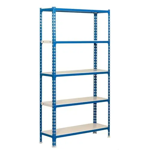 Produktbild: Simonrack Schwerlastregal, Lagerregal, 180x90x30 cm, Metallregal, Kellerregal, Biegestelle 180 kg, 5 Fachböden, Blau/Weiss - Simonclick