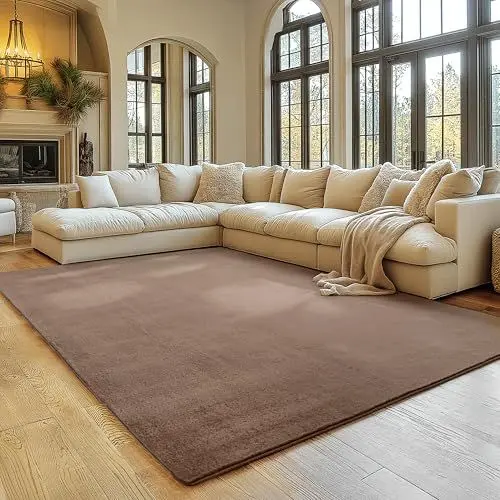Produktbild: SIMPEX Teppich Wohnzimmer Braun 160x220 cm Kurzflor Teppich Waschbar, weich & rutschfest, modern einfarbiges Design für Wohnzimmer, Küche Schlafzimmer, & Kinderzimmer