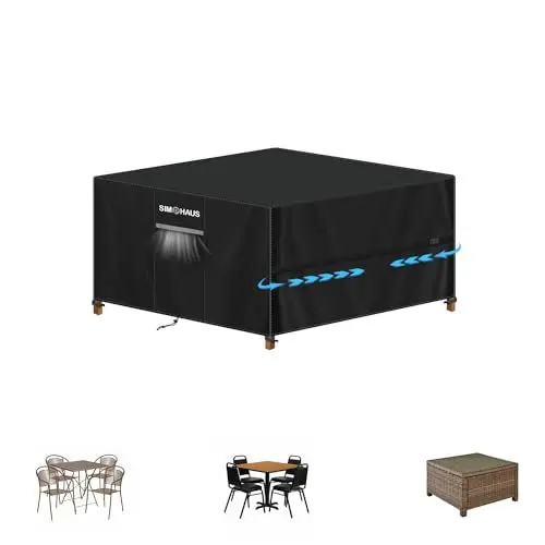 Produktbild: SIMPHAUS Schutzhülle für Gartenmöbel Abdeckhaube für Gartenmöbel Winterfest Plane für Gartenmöbel Abdeckhauben für Möbelsets Abdeckung Gartenmöbel Quadratisch Wasserdicht 420D Oxford Gewebe 115x115x75