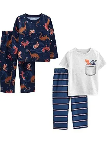 Produktbild: Simple Joys by Carter's Jungen 4-Piece Poly Pajamas Pyjamaset, Blau/Grau/Dinosaurier, 6-9 Monate (2er Pack)