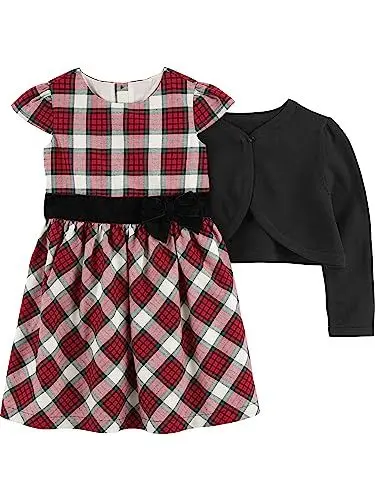 Produktbild: Simple Joys by Carter's Baby-Mädchen 2-Piece Special Occasion Dress and Cardigan 2-teiliges Set aus Kleid und Strickjacke für besondere Anlässe, Rot Karo/Schwarz, 18 Monate (2er Pack)