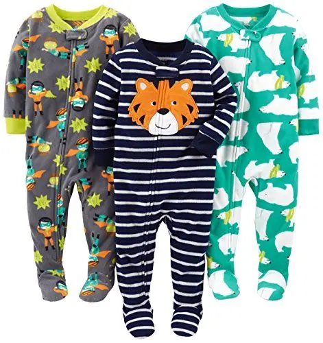 Produktbild: Simple Joys by Carter's Baby-Mädchen 3-Pack Loose Fit Flame Resistant Fleece Footed Pajamas Kleinkindschläfer, Grün Eisbär/Kohlegrau Superheld/Marineblau Tiger, 18 Monate (3er Pack)