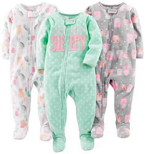 Produktbild: Simple Joys by Carter's Baby-Mädchen 3-Pack Loose Fit Flame Resistant Fleece Footed Pajamas Schlafstrampler, Katze/Owls/Punkte, 18 Monate (3er Pack)