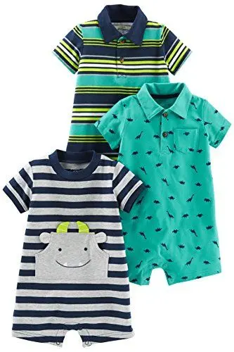 Produktbild: Simple Joys by Carter's Baby Jungen 3-Pack Infant-and-Toddler-Rompers, Gelb Streifen/Grün Dinosaurier/Marineblau Streifen, 0 Monate (3er Pack)