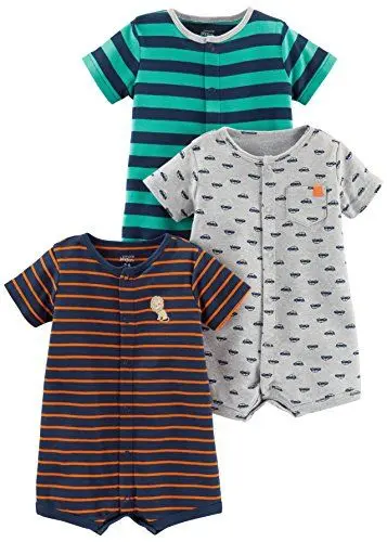 Produktbild: Simple Joys by Carter's Baby Jungen 3-Pack Snap-up Rompers Strampler, Grau Autos/Marineblau Löwe/Türkisgrün Querstreifen, 0 Monate (3er Pack)