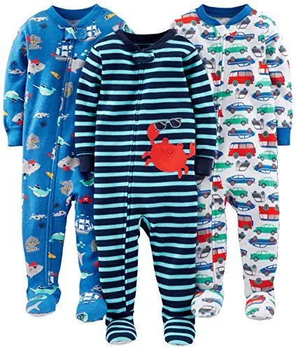 Produktbild: Simple Joys by Carter's Baby Jungen 3-Pack Snug Fit Footed Cotton Pajamas Pyjamaset, Blau Meereswelt/Marineblau Streifen/Weiß Autos, 3 Jahre (3er Pack)