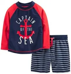 Produktbild: Simple Joys by Carter's Baby Jungen Swimsuit Trunk and Rashguard Rash-Guard-Set, Marineblau Rot Anker/Weiß Streifen, 3-6 Monate