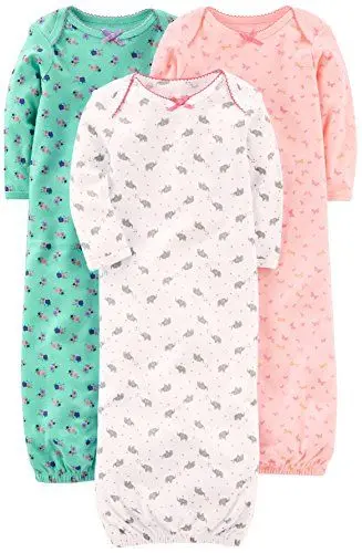 Produktbild: Simple Joys by Carter's Baby Mädchen 3-Pack Cotton Sleeper Gown Infant-and-Toddler-Nightgowns, Rosa/Minzgrün/Weiß, 0-3 Monate (3er Pack)