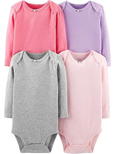 Produktbild: Simple Joys by Carter's Baby Mädchen 4-Pack Soft Pointelle Long Sleeve Bodysuits Body, Rosa/Purpur/Grau, Frühchen (4er Pack)