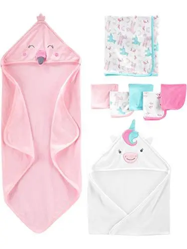 Produktbild: Simple Joys by Carter's Baby Mädchen 8-teiliges Handtuch- und Waschlappen-Set, Rosa Flamingo/Weiß Einhorn, Einheitsgröße